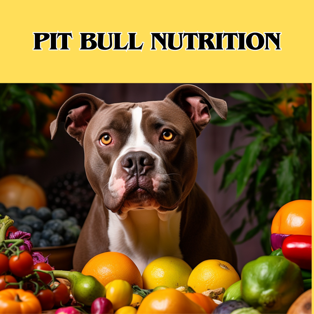 Pit Bull Surrounded by fruit and vegetables