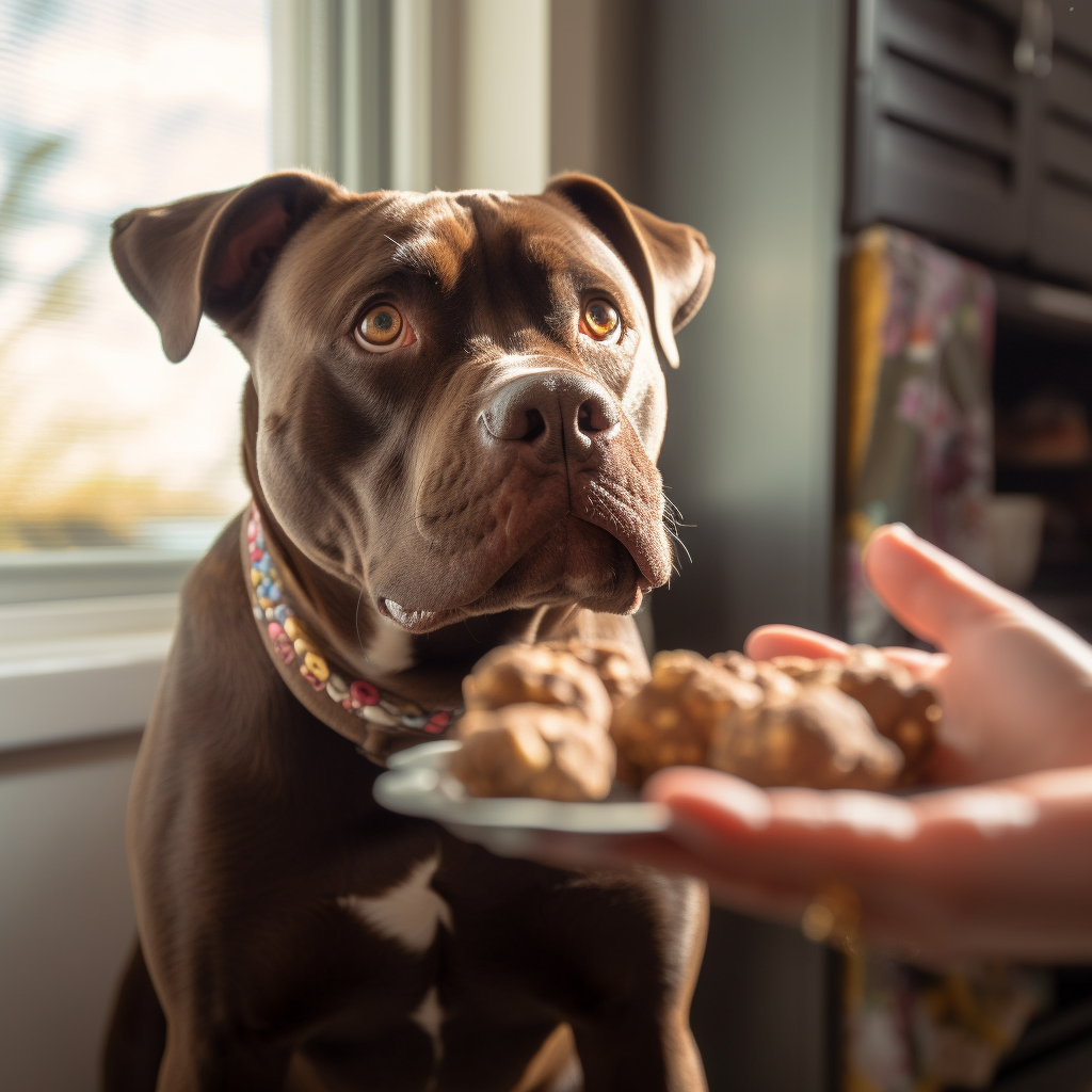 giving a pit bull a treat