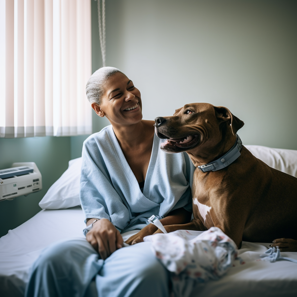 Pit bull with smiling patient